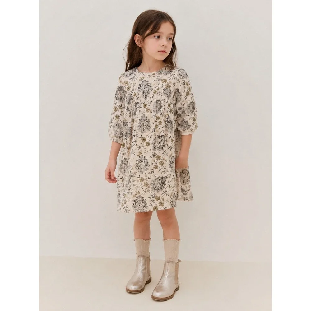 Bonpoint Girls Floral Cotton Wool Empire Waist Dress Cream Olive Size 12